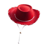Maxbell 6xFelt Cowboy Hat Cowgirl Hats with Wind Lanyard Sunhat for Holiday Dress up Red