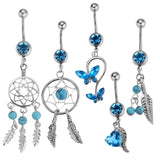 Maxbell 5 Piece Rhinestone Dreamcatcher Butterfly Leaf Heart Belly Bar Navel Ring - Aladdin Shoppers