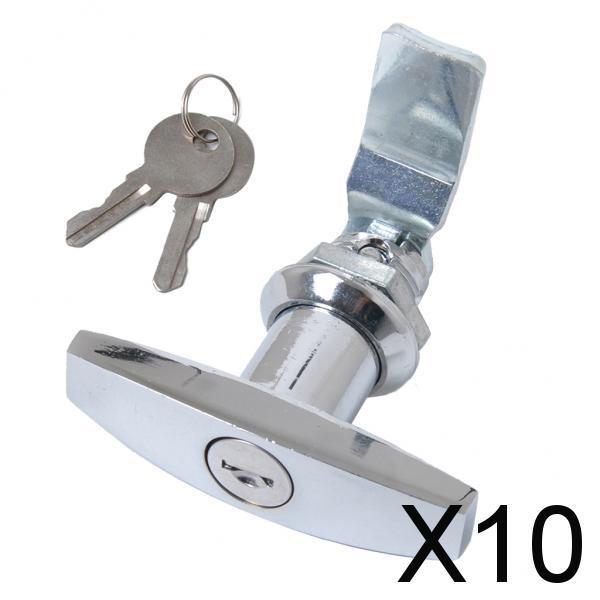 10xSilver Safe Garage Door Opener T Handle Lock for 2 Keys for Toolbox Cabinet