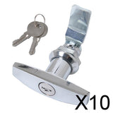 10xSilver Safe Garage Door Opener T Handle Lock for 2 Keys for Toolbox Cabinet