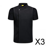 Maxbell 3xChef Coat Jacket Short Sleeve Cafe Restaurant Apparel Pub Unisex Uniform Black L
