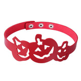 Maxbell Gothic PU Leather Halloween Pumpkin Lantern Choker Collar Necklace Red