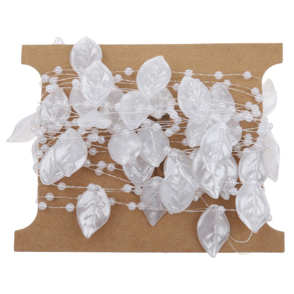 Maxbell Maxbell 5M Pearls Leaf Beads Chain Garland Wedding Decor DIY Crafts Lace Trims White