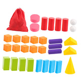 Wooden Geometric Solids Colorful for Elementary School Supplies Kindergarten 32 pieces Geometric