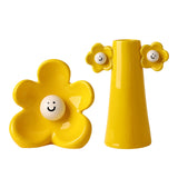 Maxbell 2 Pieces Ceramic Vase Smile Face Design Bud Vase for Bedroom Desktop Wedding lemon yellow
