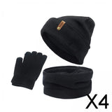 Maxbell 4xWomen Winter Beanie Hat Scarf Hat Knitted Gloves Fleece Lining Black