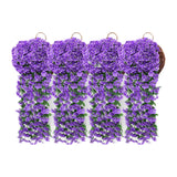 Maxbell 4x Artificial Hanging Flowers Fake Hanging Plants for Courtyard Porch Garden Purple Blue
