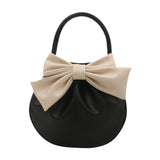 Maxbell Women Handbag Fashionable Ruched Handheld PU Leather Cute with Bowknot Small Black