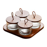 Maxbell Wooden Snack Serving Tray Split Glass Fruit Tray for Fruit Nuts Snacks 4 grid
