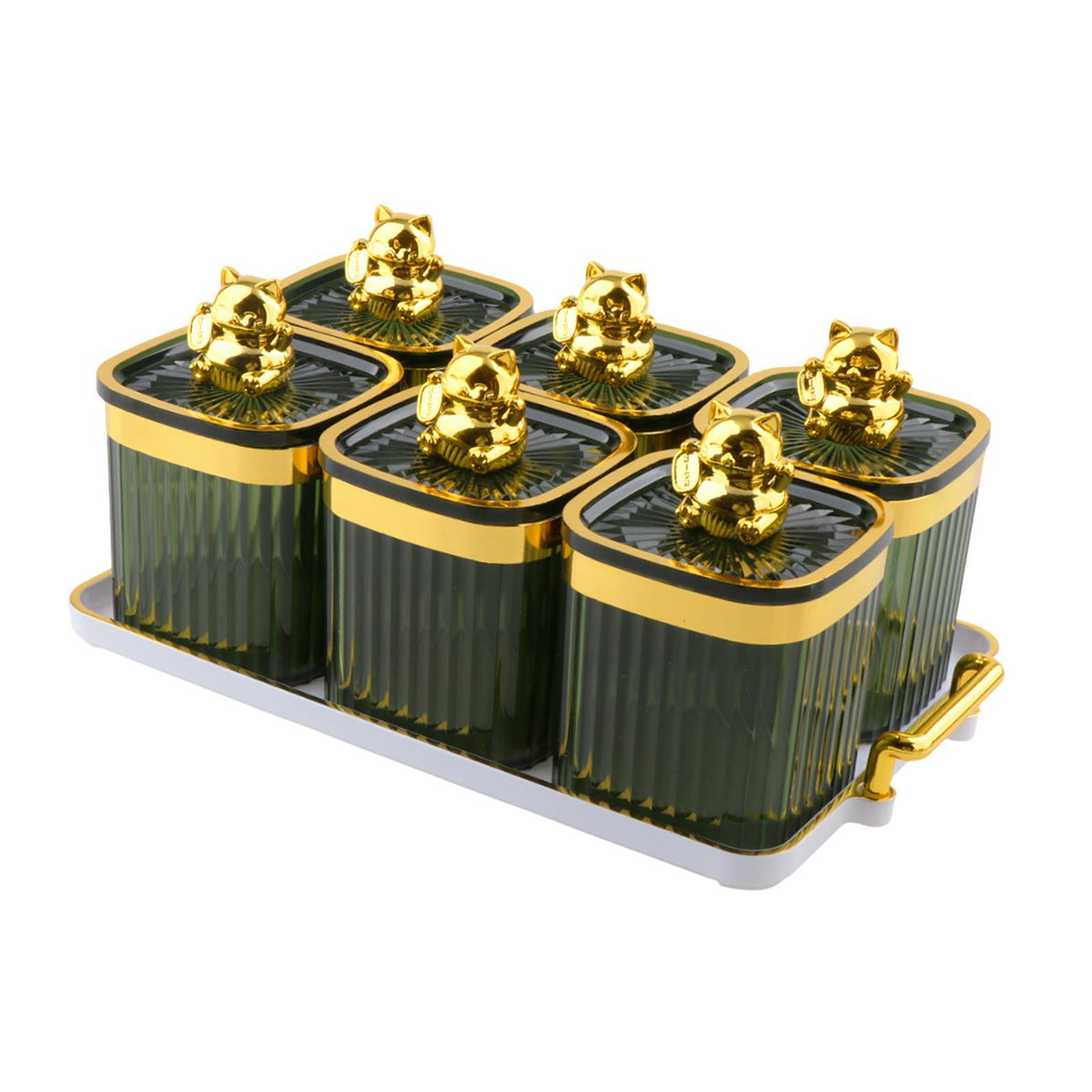 Maxbell Sugar Jars 6 Grids with Tray Multifunctional for Living Room Kitchen Wedding Fruit Green