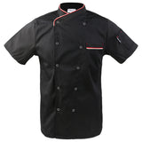 Maxbell 2Pcs Unisex Short Sleeve Chef Jacket Restaurant Cook Uniform 3XL Black+Red