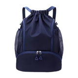 Maxbell Drawstring Backpack Basketball Lightweight Waterproof with Shoes Compartment Dark Blue