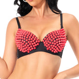 Maxbell Rivet Corset Handmade Underwear Luxury Push up Bra for Club Women Girls Show XL rose red