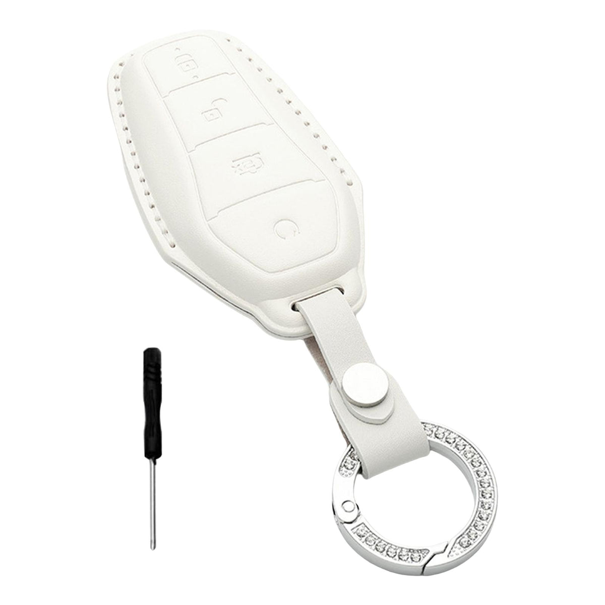 Maxbell Car Key Fob Cover with Keychain for Byd Han EV Replaces Accessories Style B White