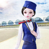 Maxbell Elegant Working Uniform Shirt Vest Half-length Skirt and Flight Attendant Cap Clothes For Night Lolita BJD Doll（Full Set Outfits） - Aladdin Shoppers