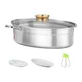 Maxbell Fish Steaming Pot with Cover Oval Cookware for Eggs Vegetables Coarse Grains Gold Lid Handle