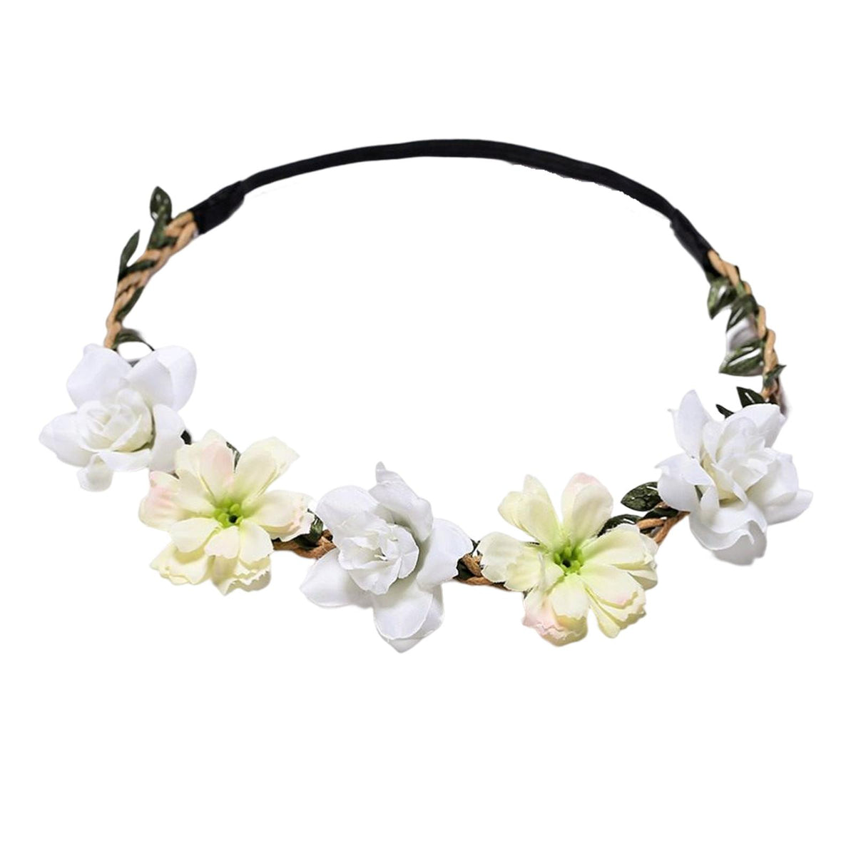 Maxbell Maxbell Floral Band Wreath Hair Garland Headpiece Adjustable for Prom white