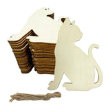 Maxbell 20Pcs Wooden Hanging Ornaments Halloween Cat Shaped Plaques Blank Wood Chips