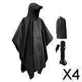 Maxbell 4xHooded Rain Poncho Portable Rain Cape Water Resistant Rainwear for Men Women Black