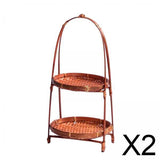 Maxbell 2xBamboo Woven Fruit Basket Decor Bamboo Storage Basket for Kitchen Table Cafe 2 Layers 38cmx22cm