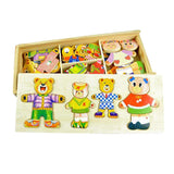 Maxbell Maxbell Wooden Jigsaw Puzzle Kids Educational Toys Bear Family Dress Up Game Toy Set