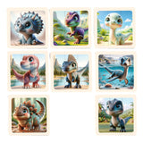 Maxbell 8Pcs Wooden Puzzle Cartoon Montessori Baby Puzzles Nursery Kindergarten Dinosaur