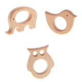 Maxbell Maxbell 3pcs Handmade Natural Wooden Animal Shape Baby Teether Teething Toys Gift