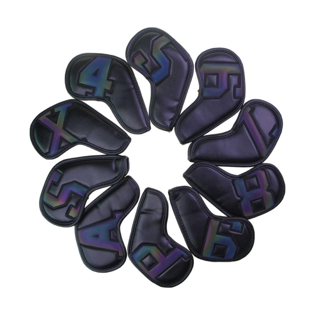 Maxbell Maxbell 10Pcs Golf Iron Club Head Covers Waterproof Headcovers Black Dazzling Laser