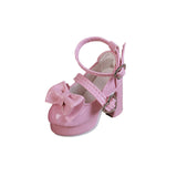 Maxbell 1/4 Scale Female Shoes with Cute Bow Sturdy Realistic Heart Buckle Miniature pink