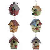 6 Pcs Country Cottages Wood Bird House Hanging Birdhouse Condo Garden Decor