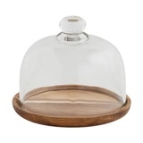 Maxbell Wood Cake Tray with Glass Dome Serving Tray for Holiday Shop Display Kitchen 14.8cmx12cm