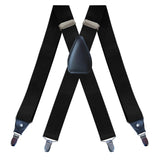 Maxbell 2xMen's Suspenders Elastic Straps Solid Heavy Duty 4 Clips Adjustable Unisex Black