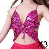 Maxbell 3xSequin Butterfly Crop Top Halloween Party Belly Dance Club Rave Rose Red
