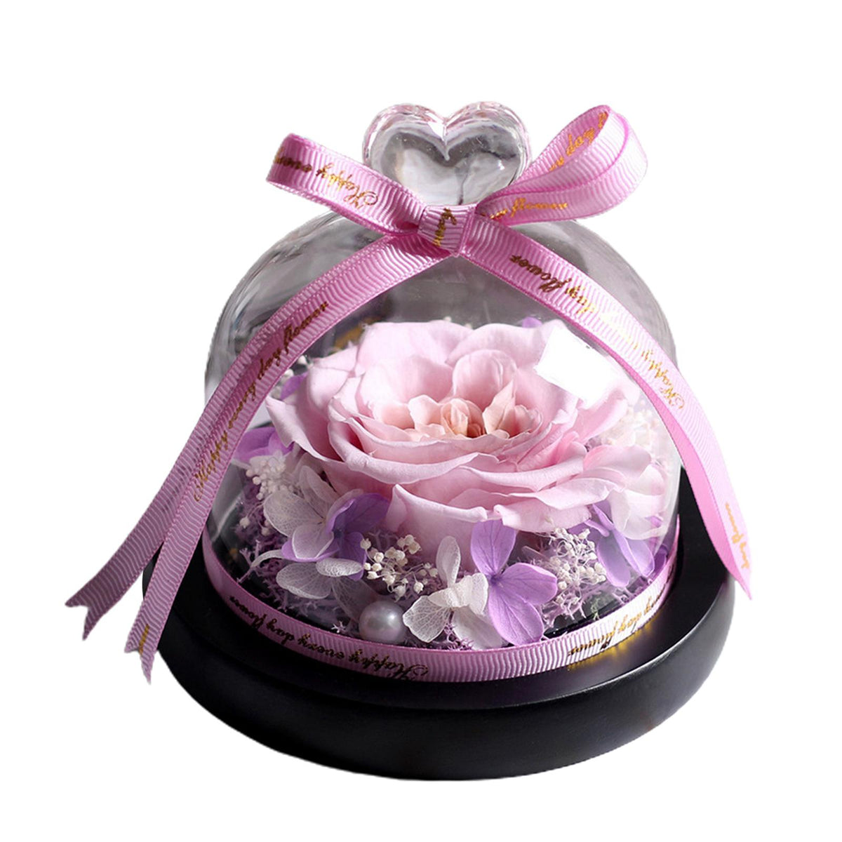 Maxbell Maxbell Romantic Preserved Rose Glass Dome Valentine Gift Flower W/ LED Purple Pink