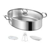 Maxbell Fish Steaming Pot with Cover Oval Cookware for Eggs Vegetables Coarse Grains with Ceramic Plate