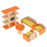 Maxbell Kids Pretend Role Play Wooden Toy Dollhouse Furniture + Family Members Set