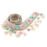 Maxbell 3 Yards Ethnic Style Ball Fringed Lace Jacquard Ribbon with Pompom Ball Trim
