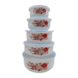 Maxbell 5 Pieces Enamel Covered Bowls Food Prepared Bowls for Prepping Rice Biscuits Style A
