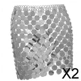 Maxbell 2xMetal Sequin Skirt Hollow Out Bohemian Shiny for Dance Beach Argent