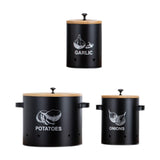 Maxbell 3 Pieces Potato Onion Garlic Canister with Aerating Holes for Pantry Picnics Black