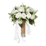 Maxbell Artificial Rose Flowers Party Centerpiece Ceremony Wedding Bouquet for Bride Light White