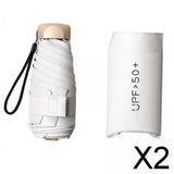 Maxbell 2xMini Sun Protection Umbrella with Case for Men and Women Sturdy Car Umbrella White