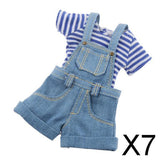 7x 1/6 Blue Stripe T-Shirt Jeans Jumpsuit for Blythe Dolls Clothes Accessories