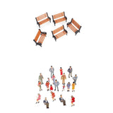 Maxbell 20 Painted Railway Train Passenger People Figures 1:25 + 5 Park Bench Model 1:30