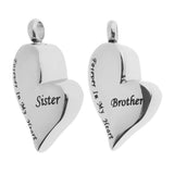 Maxbell 2 Pieces Brother Sister Forever In My Heart Stainless Steel Heart Pendant