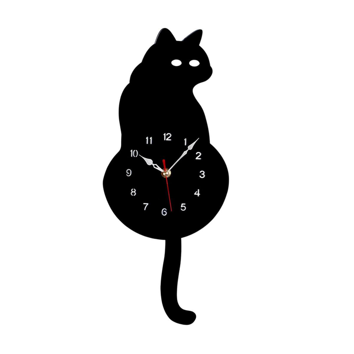 cat Clock Pendulum Gift Ornament Bedroom Kids Wall Decor Black