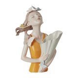 Maxbell Elegant Girl Statue Sculpture Floral Flower Pot for Home Office Living Room Orange