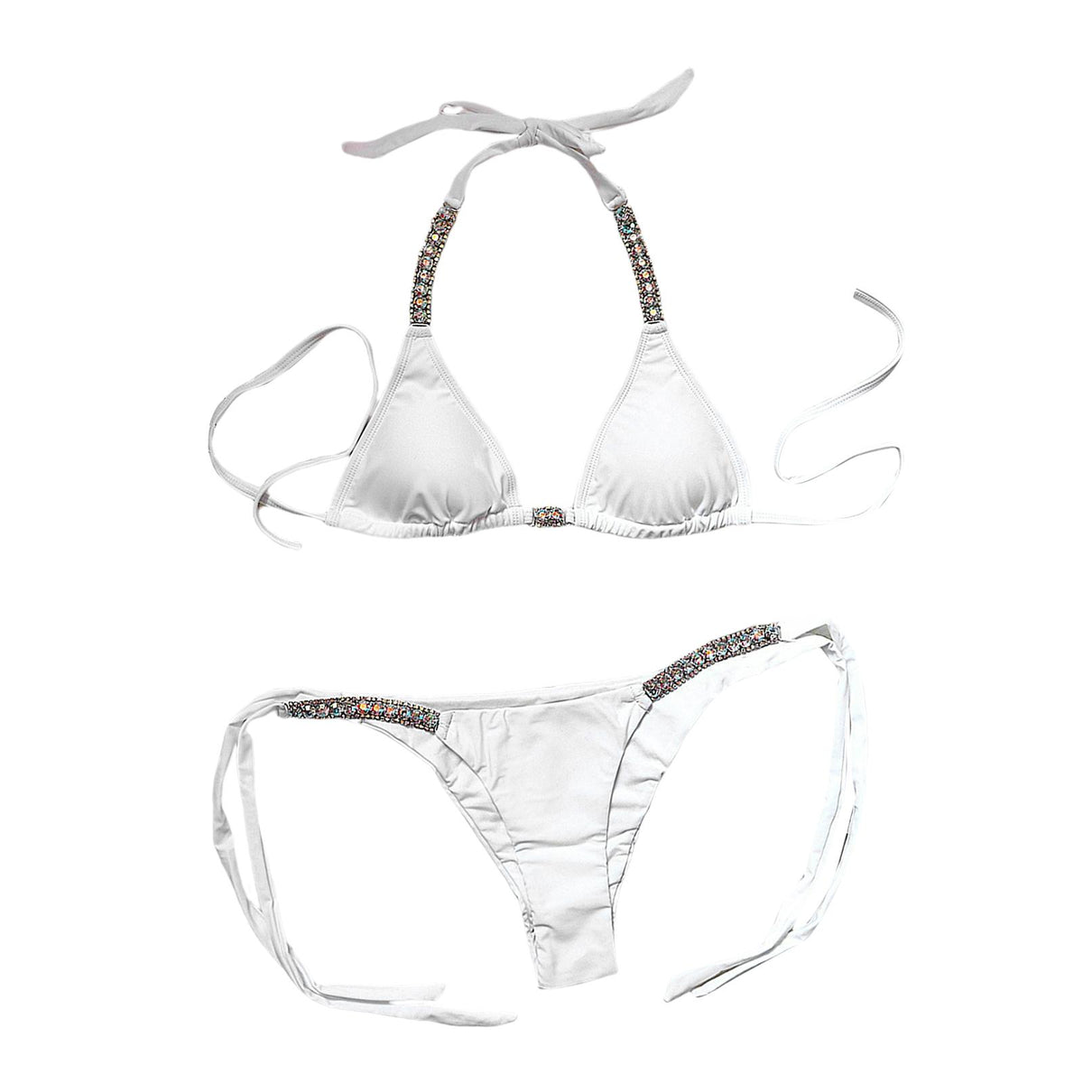 Maxbell Maxbell Women Sexy Swimsuit Push Up Bras Rhinestone Bikini Set Bathing Suit L White