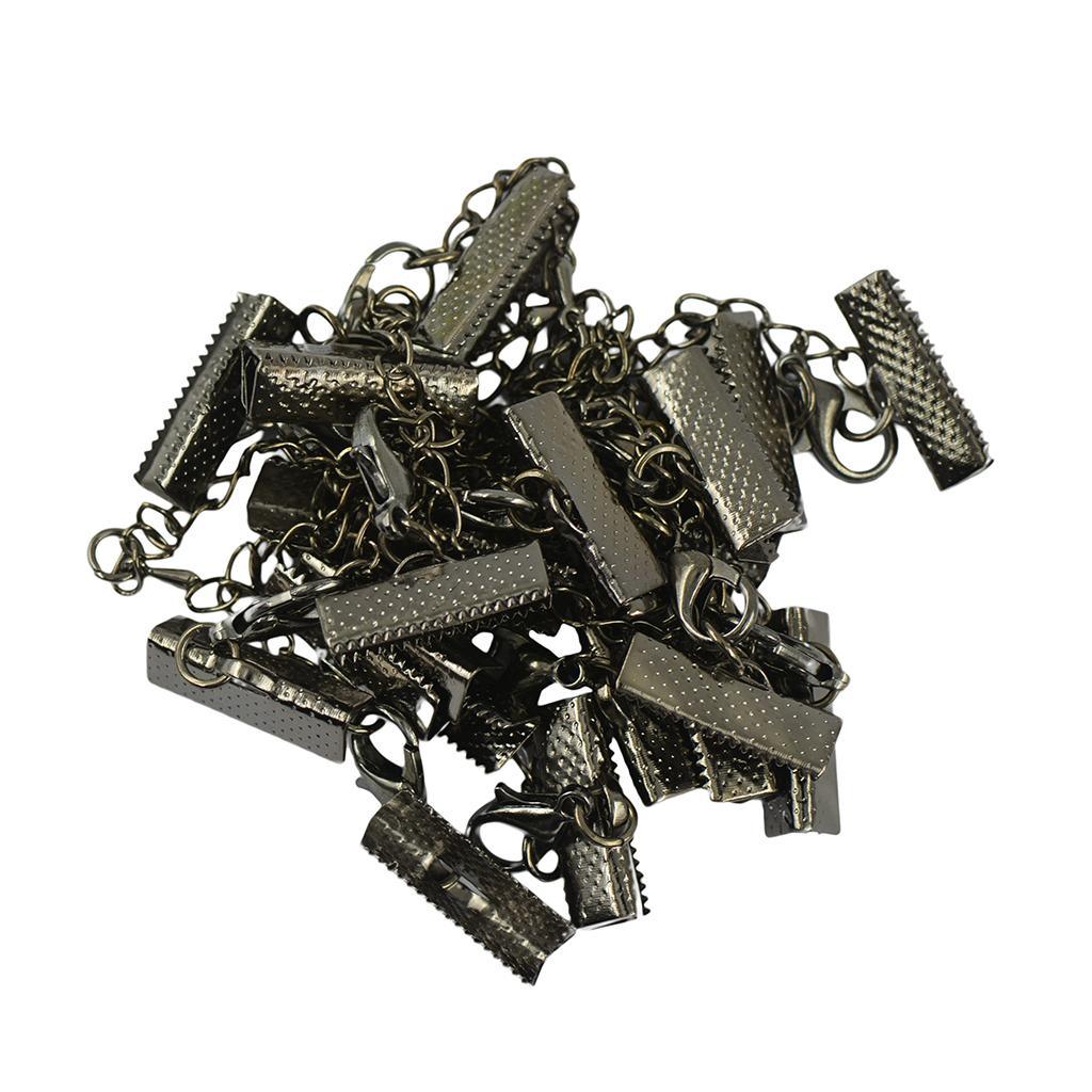 Maxbell Maxbell 12 sets lobster Clasp 22x6mm Crimp Clip Ends with Extender Chain Gunblack