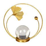 Maxbell Maxbell Iron Art Leaf Sculpture Statue Crystal Ball Metal Leaf Desk Decorations Ginkgo